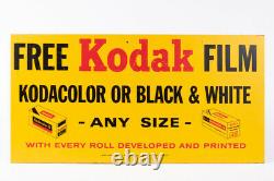 Vintage Kodak Free Film Camera Store Advertising Sign 23X12 Inches On Board RARE