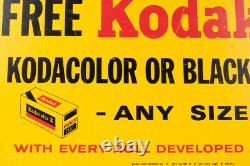 Vintage Kodak Free Film Camera Store Advertising Sign 23X12 Inches On Board RARE