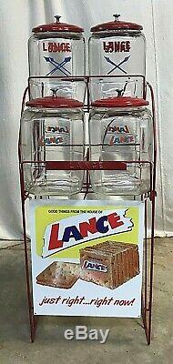 Vintage Lance Cracker General / Country Store Display With 4 Jars