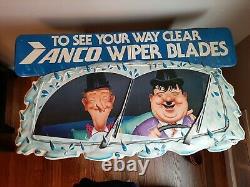 Vintage Laurel & Hardy Anco Wiper Blades Advertising Sign Plastic 32x18 see desc
