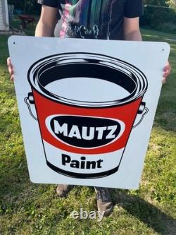 Vintage Mautz Paint Tin Metal Advertising Store Display Sign