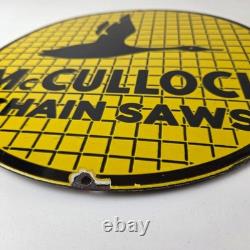 Vintage McCulloch Chain Saws Sign Store Display Gas Service Porcelain Sign