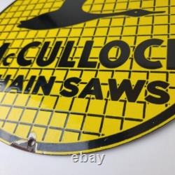 Vintage McCulloch Chain Saws Sign Store Display Gas Service Porcelain Sign