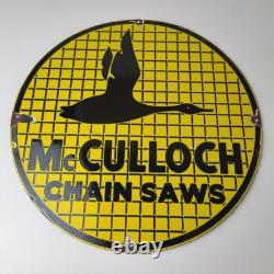 Vintage McCulloch Chain Saws Sign Store Display Gas Service Porcelain Sign