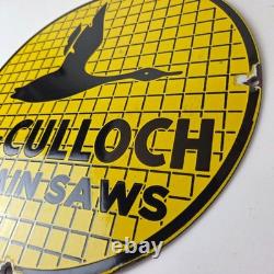 Vintage McCulloch Chain Saws Sign Store Display Gas Service Porcelain Sign