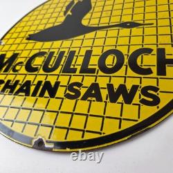 Vintage McCulloch Chain Saws Sign Store Display Gas Service Porcelain Sign