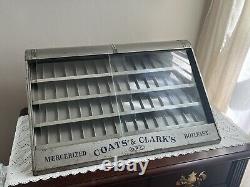 Vintage Metal Coats & Clark Spool Thread Cabinet Store Counter Display Sign