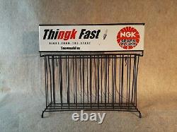 Vintage NGK Spark Plugs Hardware Store Display Rack SNOWMOBILE Thingk Fast Sign