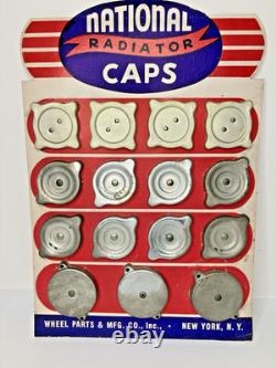 Vintage National Radiator Caps Display Board Automotive Retail Advertisment