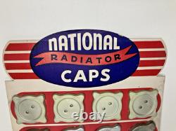 Vintage National Radiator Caps Display Board Automotive Retail Advertisment
