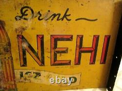 Vintage Nehi Bottle Soda Pop Flange Sign-double Sided-18-store Display-ice Cold