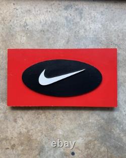 Vintage Nike Store Swoosh Logo Wooden Display Sign Made in USA Red Black RARE
