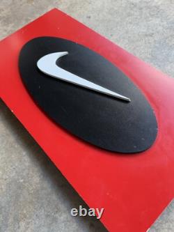 Vintage Nike Store Swoosh Logo Wooden Display Sign Made in USA Red Black RARE