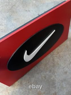 Vintage Nike Store Swoosh Logo Wooden Display Sign Made in USA Red Black RARE