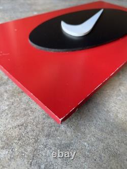 Vintage Nike Store Swoosh Logo Wooden Display Sign Made in USA Red Black RARE