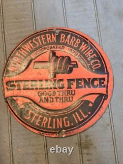 Vintage Northwestern Barb Wire Co Sterling Fence Metal Store Display Barbed Sign
