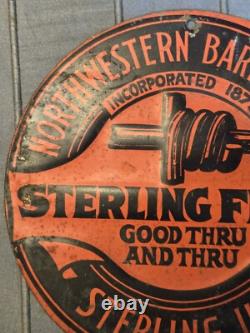 Vintage Northwestern Barb Wire Co Sterling Fence Metal Store Display Barbed Sign