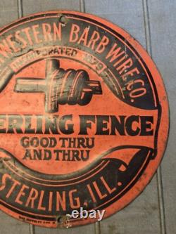 Vintage Northwestern Barb Wire Co Sterling Fence Metal Store Display Barbed Sign