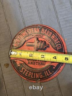 Vintage Northwestern Barb Wire Co Sterling Fence Metal Store Display Barbed Sign