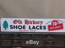 Vintage Old Hickory Shoe Lace Store Countertop Display Cabinet Advertising Sign