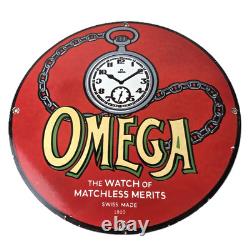 Vintage Omega Watches Porcelain Sign Swiss Made Store Display Gas Pump Sign
