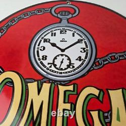 Vintage Omega Watches Porcelain Sign Swiss Made Store Display Gas Pump Sign