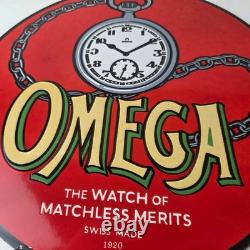 Vintage Omega Watches Porcelain Sign Swiss Made Store Display Gas Pump Sign