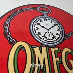 Vintage Omega Watches Porcelain Sign Swiss Made Store Display Gas Pump Sign