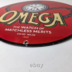 Vintage Omega Watches Porcelain Sign Swiss Made Store Display Gas Pump Sign
