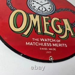 Vintage Omega Watches Porcelain Sign Swiss Made Store Display Gas Pump Sign