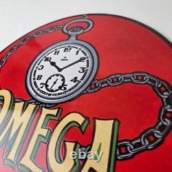 Vintage Omega Watches Porcelain Sign Swiss Made Store Display Gas Pump Sign
