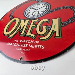 Vintage Omega Watches Porcelain Sign Swiss Made Store Display Gas Pump Sign
