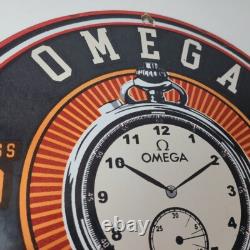 Vintage Omega Watches Sign Matchless Merits Store Display Gas Porcelain Sign