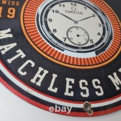 Vintage Omega Watches Sign Matchless Merits Store Display Gas Porcelain Sign