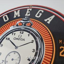 Vintage Omega Watches Sign Matchless Merits Store Display Gas Porcelain Sign