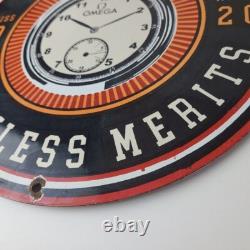 Vintage Omega Watches Sign Matchless Merits Store Display Gas Porcelain Sign