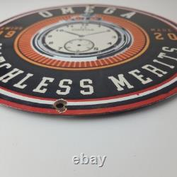 Vintage Omega Watches Sign Matchless Merits Store Display Gas Porcelain Sign