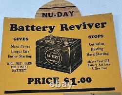 Vintage Original 1920's 30's Nu-day Battery Reviver Dealer Display / Sign Nos