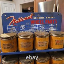 Vintage Original 1928 1947 National Wheel Parts Display Rack Sign W Cups Parts