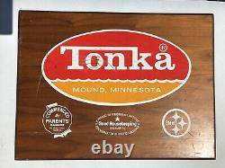 Vintage Original 1960s TONKA Official Store Display Walnut Wood Sign 32x24 RARE