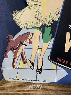 Vintage Original Die Cut Beacon Wax Graphic Easel Back Cardboard Display Sign