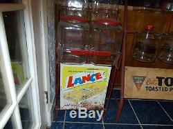 Vintage Original Lance 4 Jar Snacks Rack Country Store Display Rack & Sign