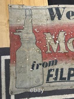 Vintage Original MOBILOIL FILPRUF Bottle Gargoyle Canvas Banner Oil Gas Sign