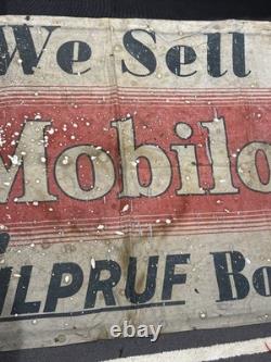 Vintage Original MOBILOIL FILPRUF Bottle Gargoyle Canvas Banner Oil Gas Sign