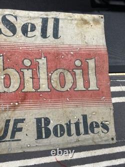 Vintage Original MOBILOIL FILPRUF Bottle Gargoyle Canvas Banner Oil Gas Sign