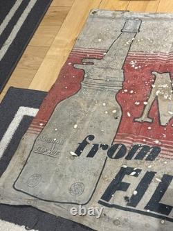 Vintage Original MOBILOIL FILPRUF Bottle Gargoyle Canvas Banner Oil Gas Sign