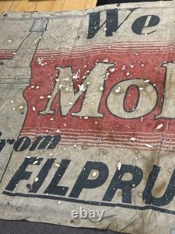 Vintage Original MOBILOIL FILPRUF Bottle Gargoyle Canvas Banner Oil Gas Sign
