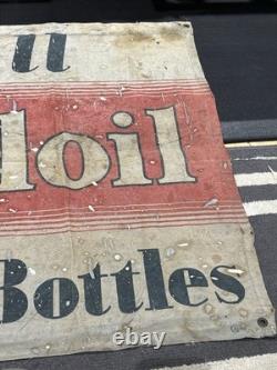 Vintage Original MOBILOIL FILPRUF Bottle Gargoyle Canvas Banner Oil Gas Sign