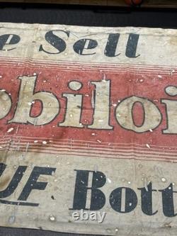 Vintage Original MOBILOIL FILPRUF Bottle Gargoyle Canvas Banner Oil Gas Sign