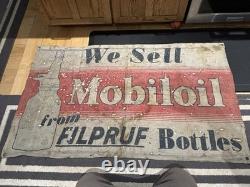 Vintage Original MOBILOIL FILPRUF Bottle Gargoyle Canvas Banner Oil Gas Sign